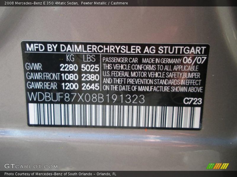 Pewter Metallic / Cashmere 2008 Mercedes-Benz E 350 4Matic Sedan