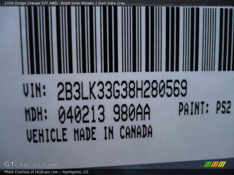 Bright Silver Metallic / Dark Slate Gray 2008 Dodge Charger SXT AWD