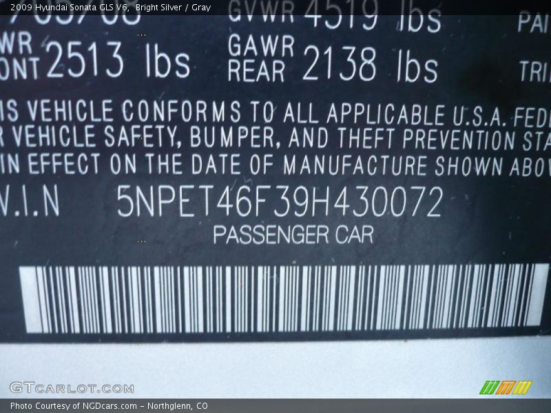 Bright Silver / Gray 2009 Hyundai Sonata GLS V6