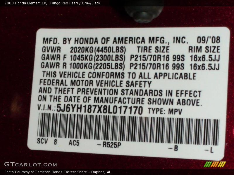 Tango Red Pearl / Gray/Black 2008 Honda Element EX