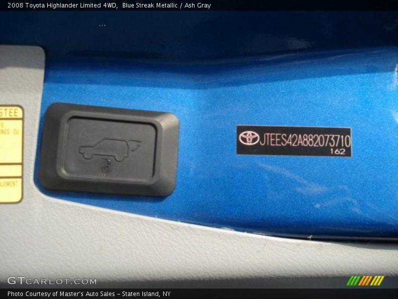 Blue Streak Metallic / Ash Gray 2008 Toyota Highlander Limited 4WD