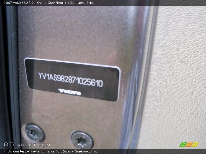 Oyster Gray Metallic / Sandstone Beige 2007 Volvo S80 3.2