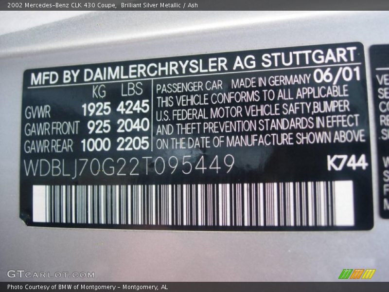 Brilliant Silver Metallic / Ash 2002 Mercedes-Benz CLK 430 Coupe