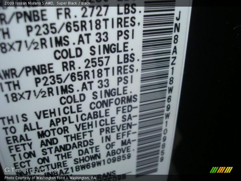 Super Black / Black 2009 Nissan Murano S AWD