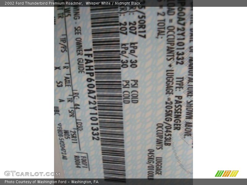 Whisper White / Midnight Black 2002 Ford Thunderbird Premium Roadster