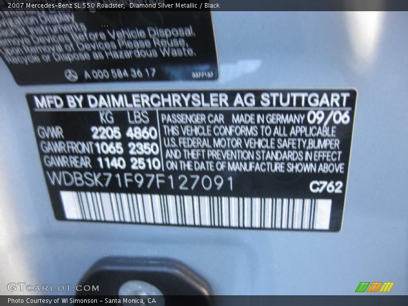 Diamond Silver Metallic / Black 2007 Mercedes-Benz SL 550 Roadster