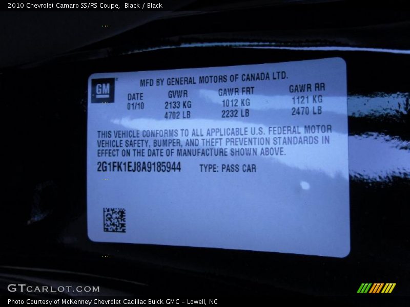 Black / Black 2010 Chevrolet Camaro SS/RS Coupe