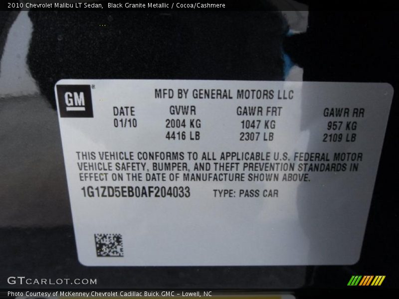 Black Granite Metallic / Cocoa/Cashmere 2010 Chevrolet Malibu LT Sedan