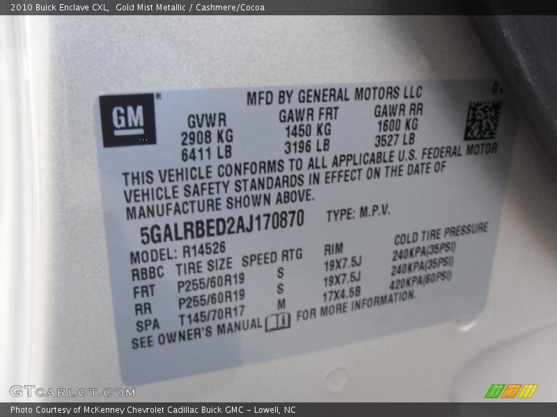 Gold Mist Metallic / Cashmere/Cocoa 2010 Buick Enclave CXL