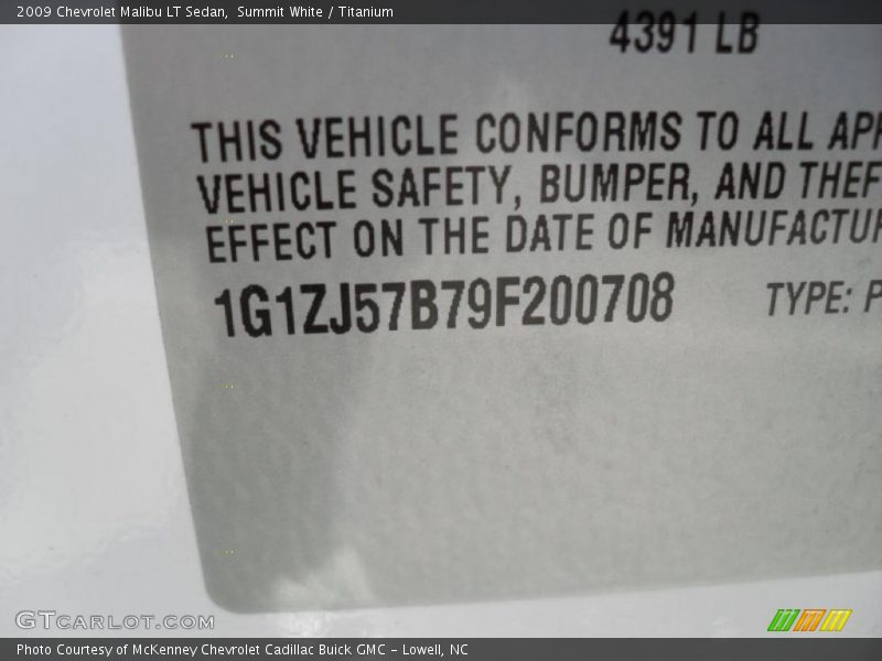 Summit White / Titanium 2009 Chevrolet Malibu LT Sedan
