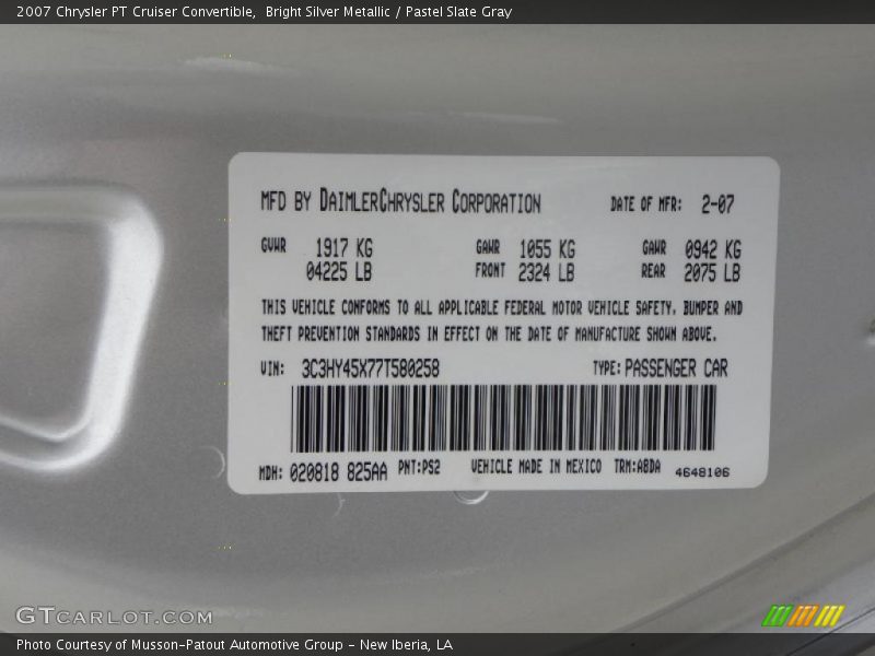 Bright Silver Metallic / Pastel Slate Gray 2007 Chrysler PT Cruiser Convertible
