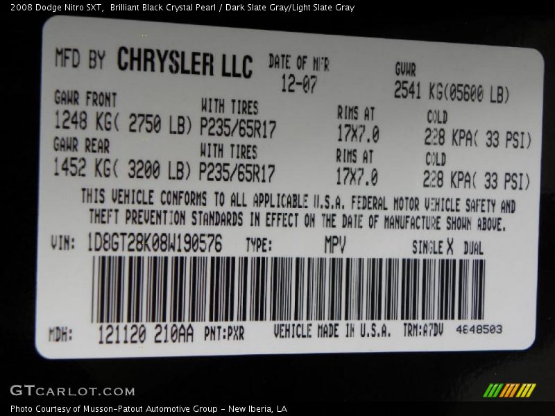 Brilliant Black Crystal Pearl / Dark Slate Gray/Light Slate Gray 2008 Dodge Nitro SXT