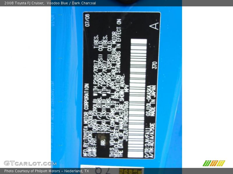 Voodoo Blue / Dark Charcoal 2008 Toyota FJ Cruiser