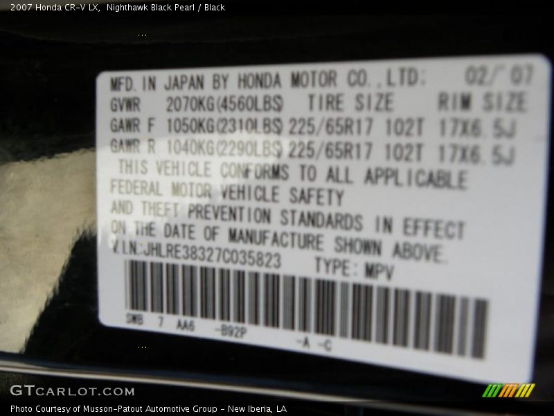 Nighthawk Black Pearl / Black 2007 Honda CR-V LX