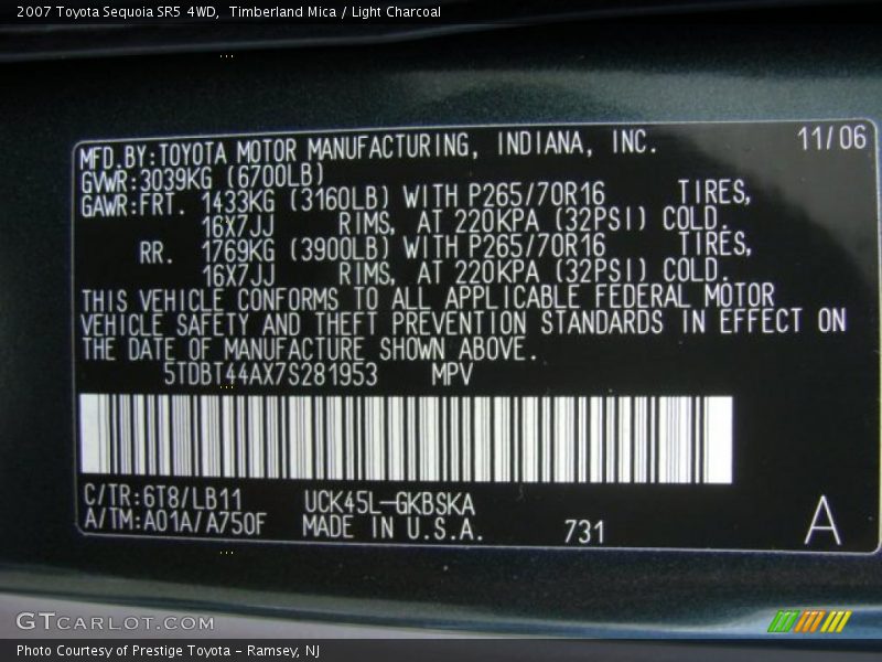 Timberland Mica / Light Charcoal 2007 Toyota Sequoia SR5 4WD