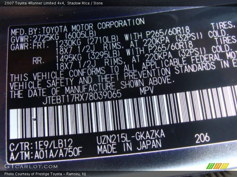 Shadow Mica / Stone 2007 Toyota 4Runner Limited 4x4
