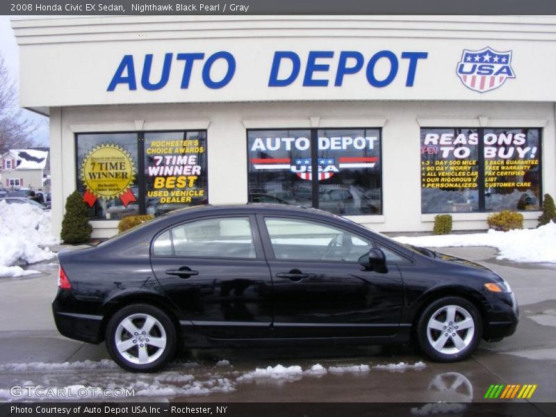 Nighthawk Black Pearl / Gray 2008 Honda Civic EX Sedan