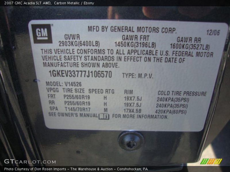 Carbon Metallic / Ebony 2007 GMC Acadia SLT AWD