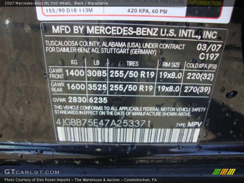 Black / Macadamia 2007 Mercedes-Benz ML 500 4Matic