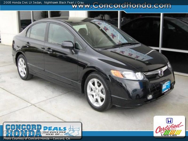 Nighthawk Black Pearl / Gray 2008 Honda Civic LX Sedan