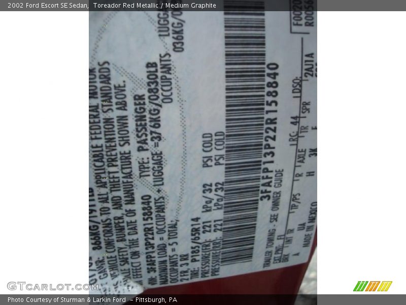 Toreador Red Metallic / Medium Graphite 2002 Ford Escort SE Sedan