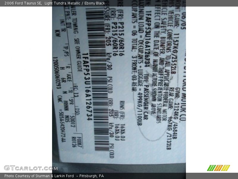 Light Tundra Metallic / Ebony Black 2006 Ford Taurus SE