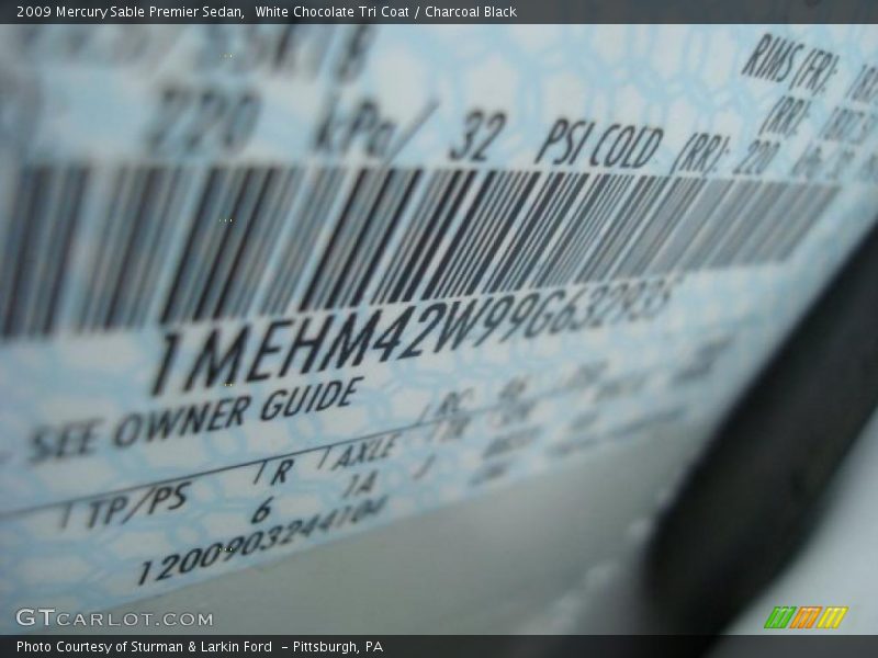 White Chocolate Tri Coat / Charcoal Black 2009 Mercury Sable Premier Sedan