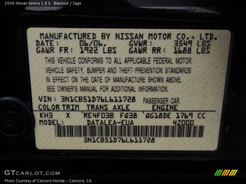 Blackout / Sage 2006 Nissan Sentra 1.8 S