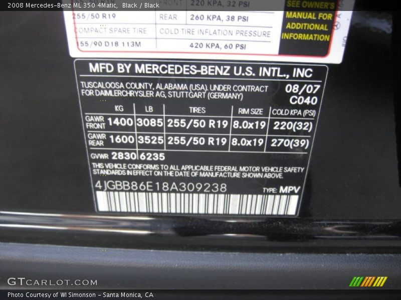 Black / Black 2008 Mercedes-Benz ML 350 4Matic