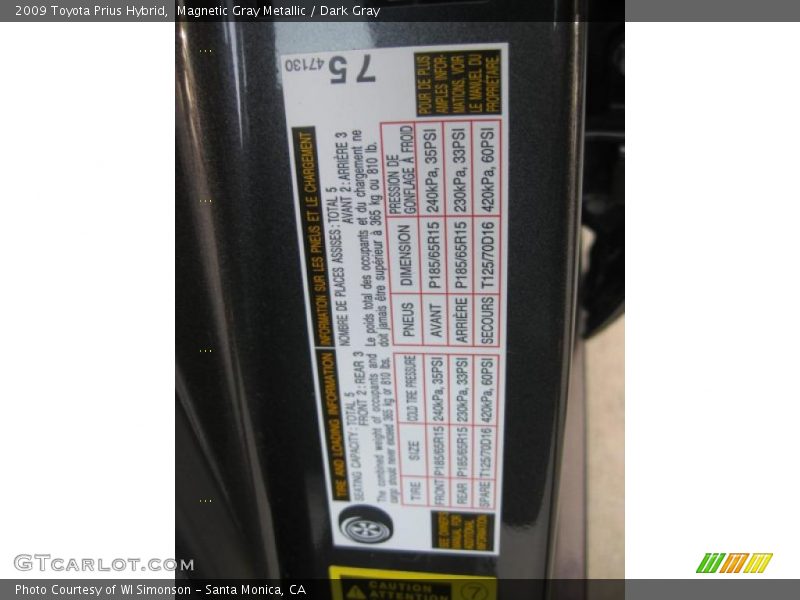Magnetic Gray Metallic / Dark Gray 2009 Toyota Prius Hybrid