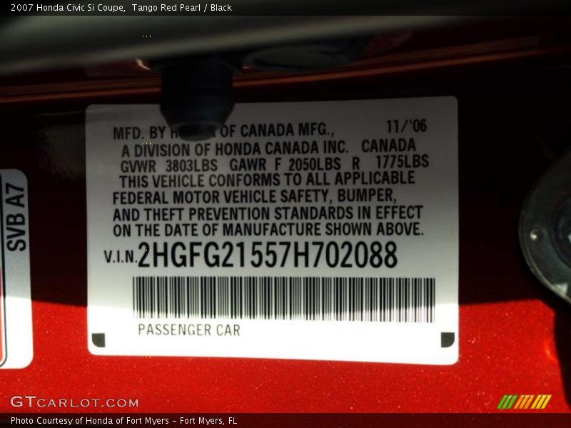 Tango Red Pearl / Black 2007 Honda Civic Si Coupe
