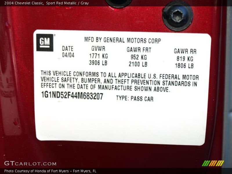 Sport Red Metallic / Gray 2004 Chevrolet Classic
