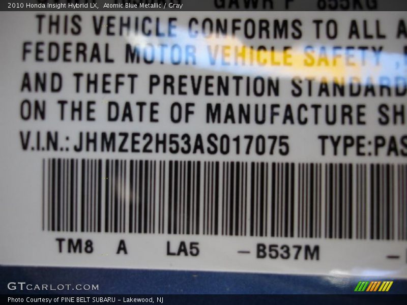Atomic Blue Metallic / Gray 2010 Honda Insight Hybrid LX