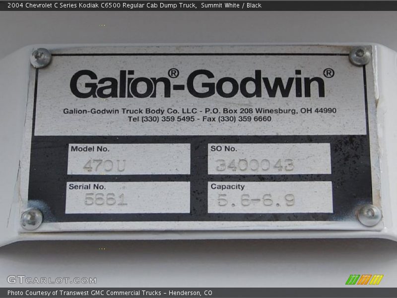 Summit White / Black 2004 Chevrolet C Series Kodiak C6500 Regular Cab Dump Truck