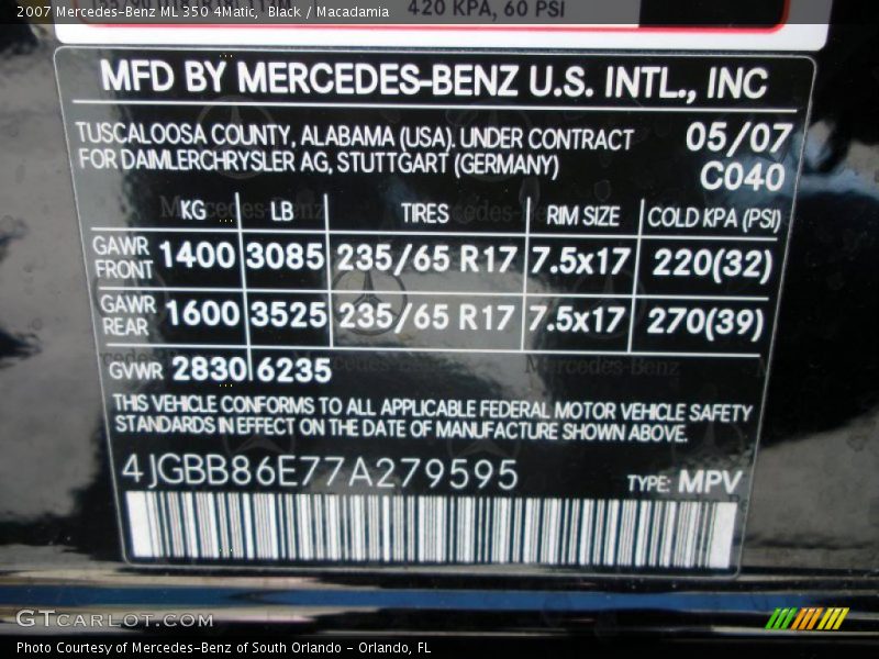 Black / Macadamia 2007 Mercedes-Benz ML 350 4Matic