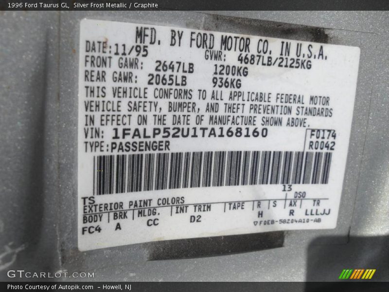Silver Frost Metallic / Graphite 1996 Ford Taurus GL