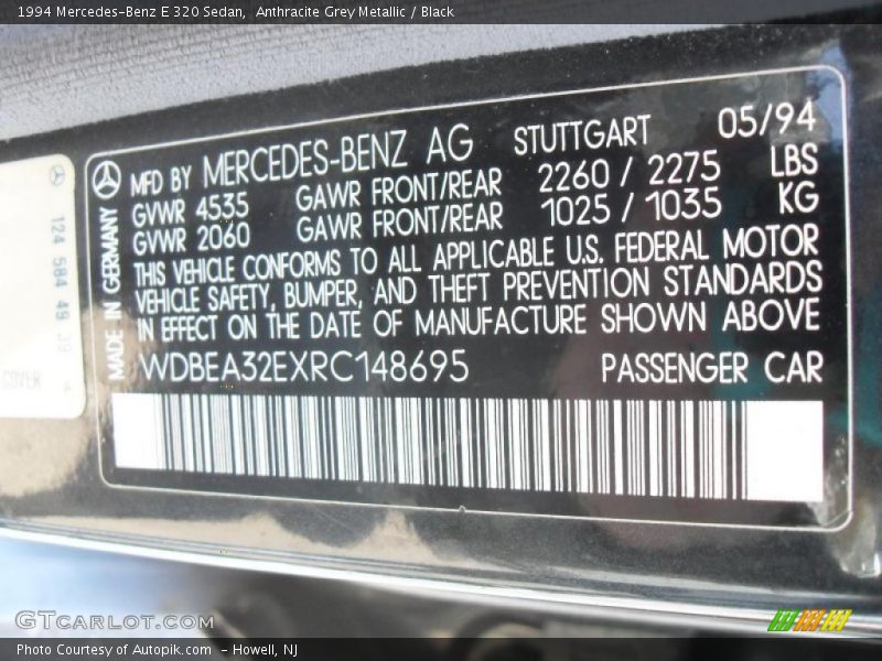 Anthracite Grey Metallic / Black 1994 Mercedes-Benz E 320 Sedan