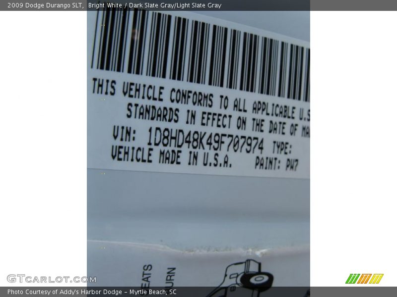 Bright White / Dark Slate Gray/Light Slate Gray 2009 Dodge Durango SLT