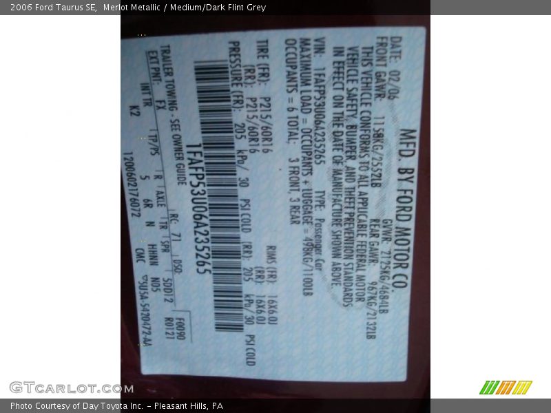 Merlot Metallic / Medium/Dark Flint Grey 2006 Ford Taurus SE