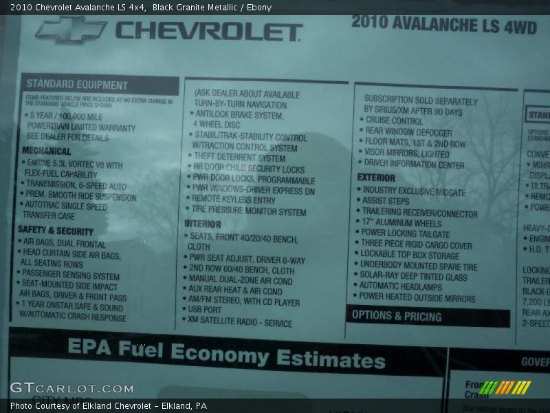 Black Granite Metallic / Ebony 2010 Chevrolet Avalanche LS 4x4