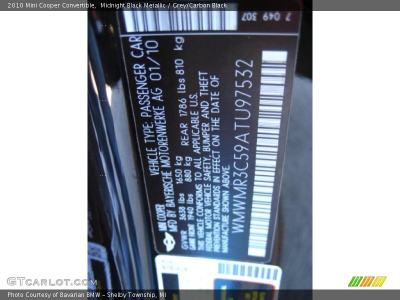 Midnight Black Metallic / Grey/Carbon Black 2010 Mini Cooper Convertible