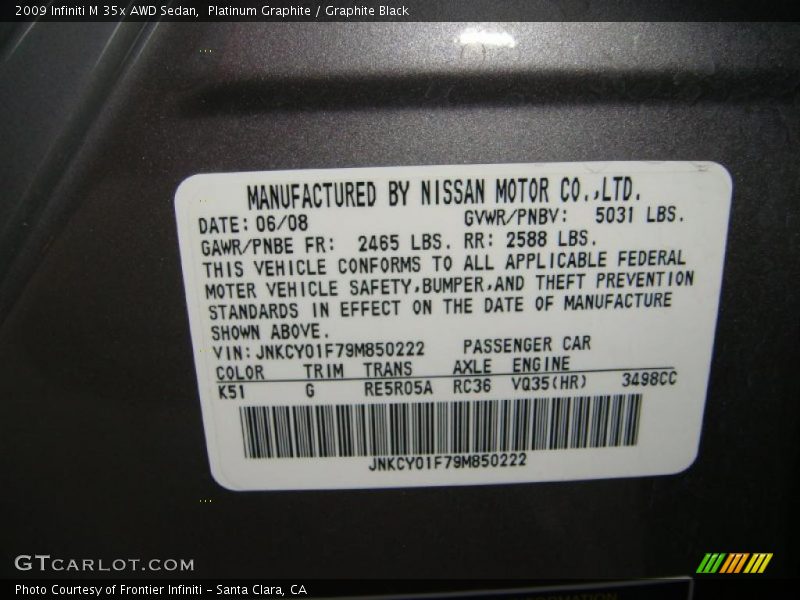 Platinum Graphite / Graphite Black 2009 Infiniti M 35x AWD Sedan