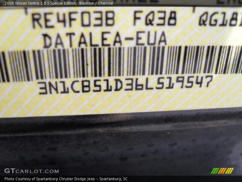 Blackout / Charcoal 2006 Nissan Sentra 1.8 S Special Edition