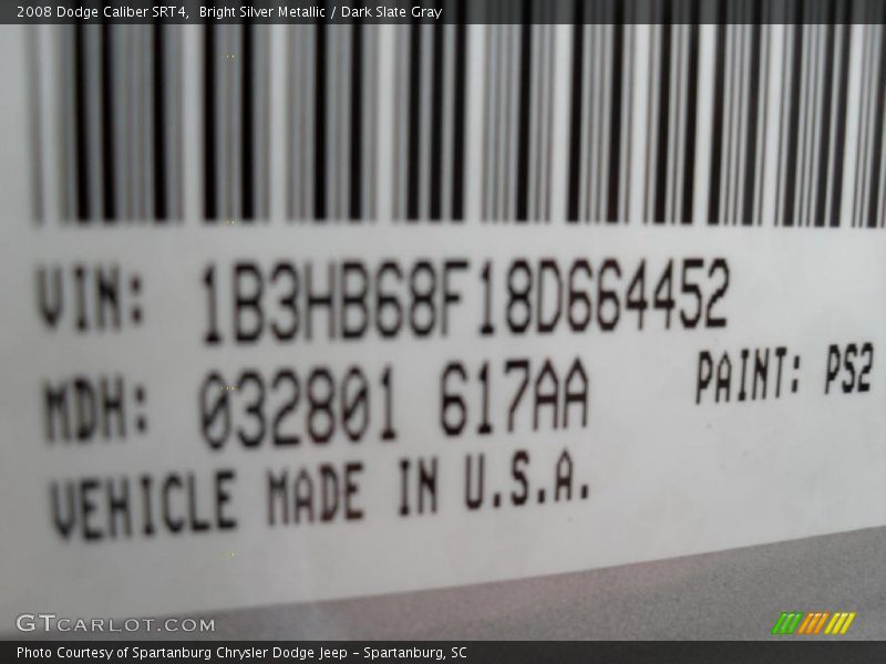 Bright Silver Metallic / Dark Slate Gray 2008 Dodge Caliber SRT4