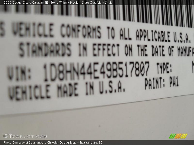 Stone White / Medium Slate Gray/Light Shale 2009 Dodge Grand Caravan SE