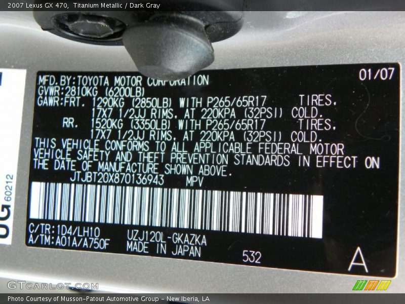 Titanium Metallic / Dark Gray 2007 Lexus GX 470