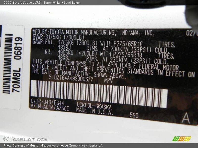 Super White / Sand Beige 2009 Toyota Sequoia SR5