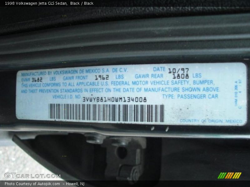 Black / Black 1998 Volkswagen Jetta GLS Sedan