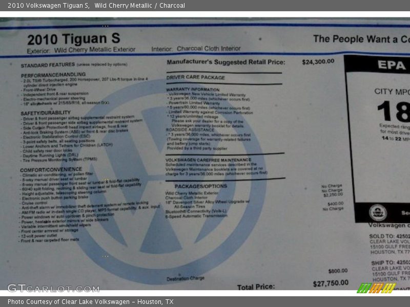 Wild Cherry Metallic / Charcoal 2010 Volkswagen Tiguan S