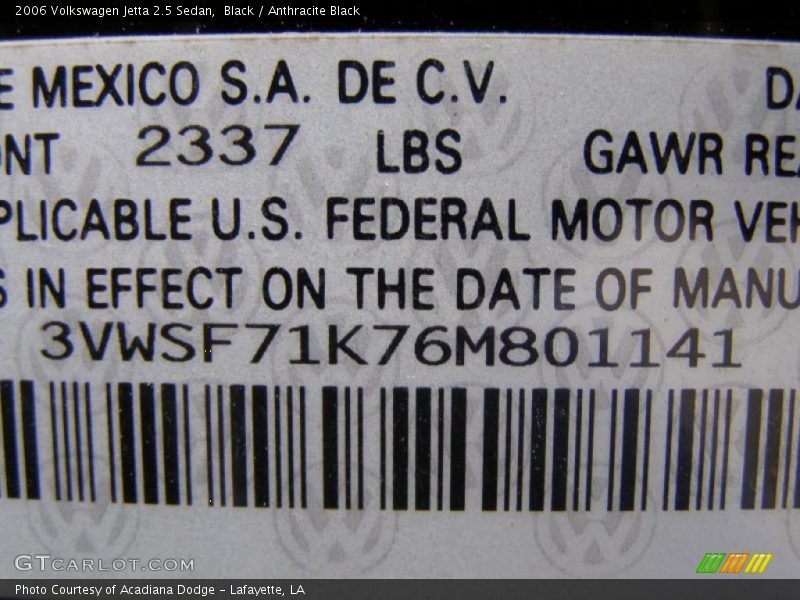 Black / Anthracite Black 2006 Volkswagen Jetta 2.5 Sedan